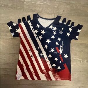 Patriotic Star and Stripe Cutout Short Sleeve Tee